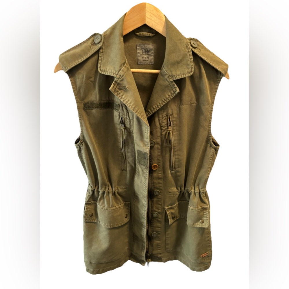 ZARA Trafaluc Olive Green Camo Utility Tunic Military-Style Vest S Drawstring - Picture 2 of 9